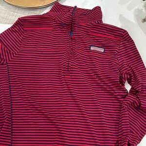 Vineyard Vines Red and Black Striped Quarter-Zip